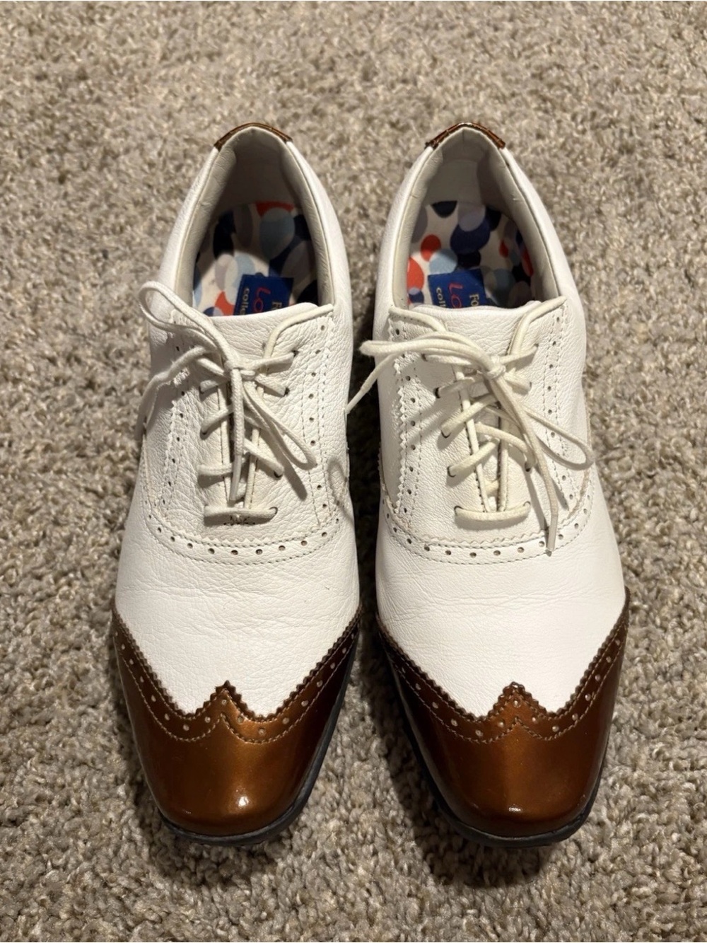FootJoy LoPro White and Brown Women's Golf Saddle Oxfords 8.5